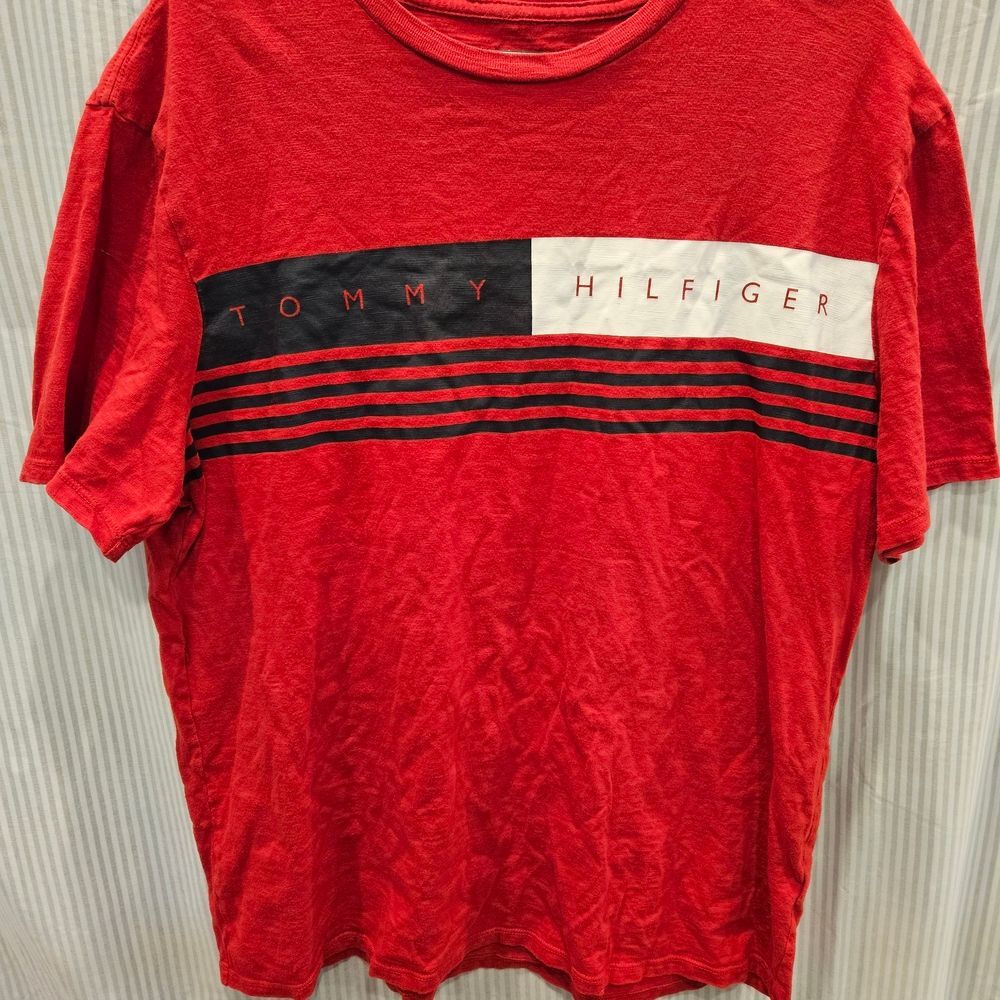 Tommy Hilfiger Red Striped Logo Cotton Jersey Crew Neck T-Shirt Men's XL